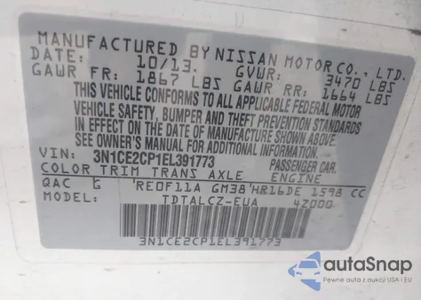 2014 Nissan Versa Note S Plus from USA, damaged, VIN 3N1CE2CP1EL391773